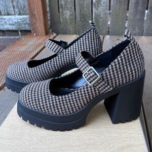 Steve Madden Orsen Houndstooth Plaid Mary Jane Chunky Lug Sole Heel Sz 10M